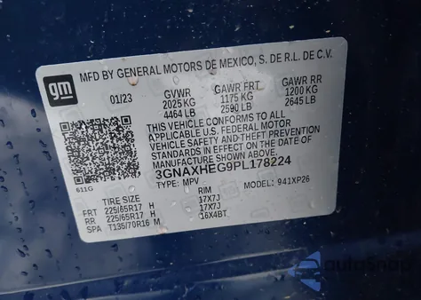 2023 Chevrolet Equinox Fwd Ls z USA, uszkodzony, nr VIN 3GNAXHEG9PL178224